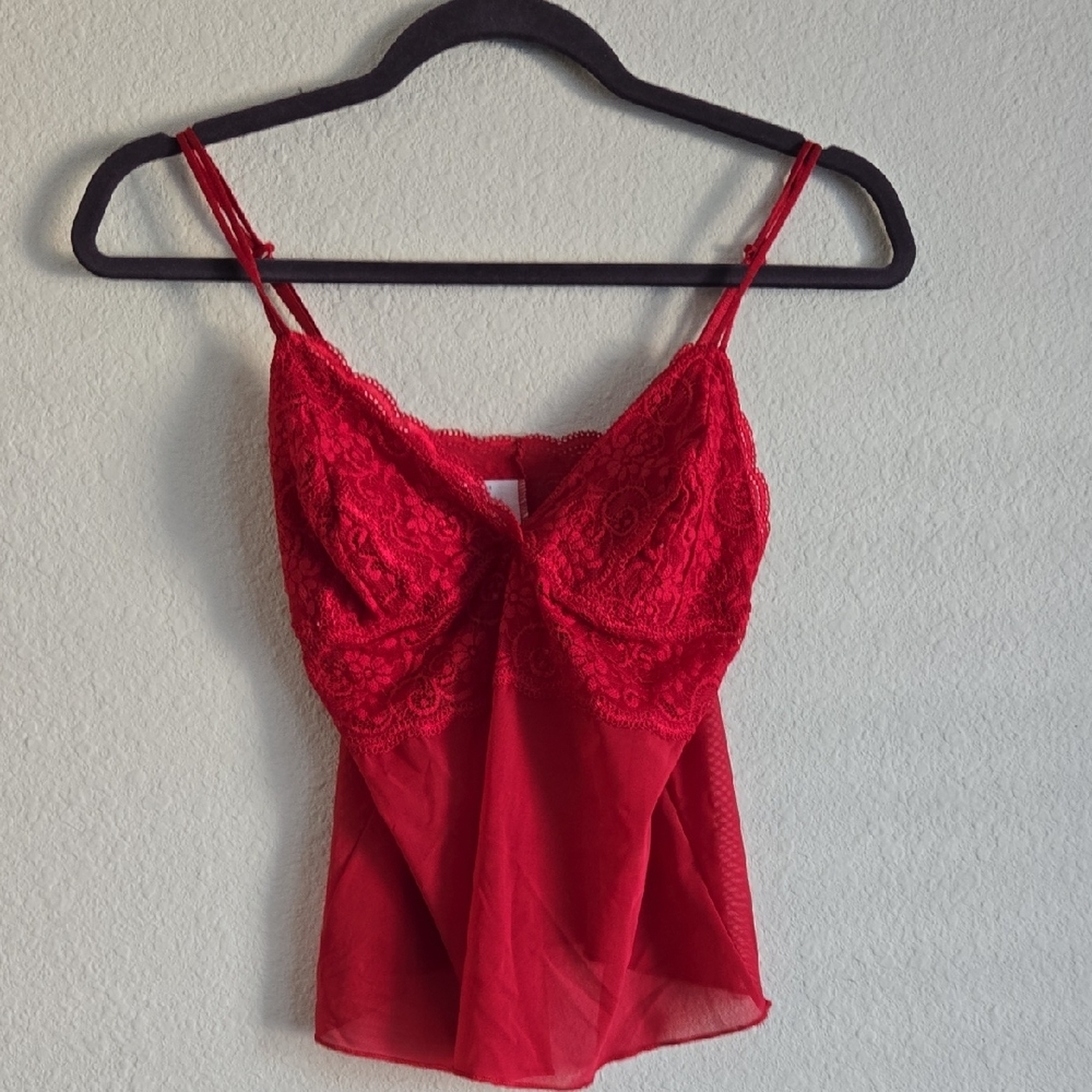 Vintage Vassarette Vibrant Red Lace Camisole Size L/40